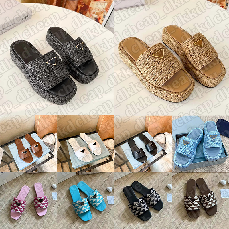 free shipping women slippers designer slides stylish sandals platform sliders woven fabric summer outdoor beach slipper womens luxury sandal shoes