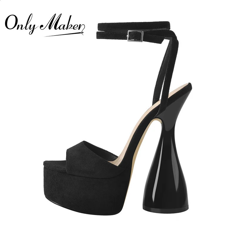 Onlymaker Women Peep Toe Sandals Black Flock Platform Ankle Strap High Heel Shoes Female Big Size Party Dress Sexy 250117BJ - view 3