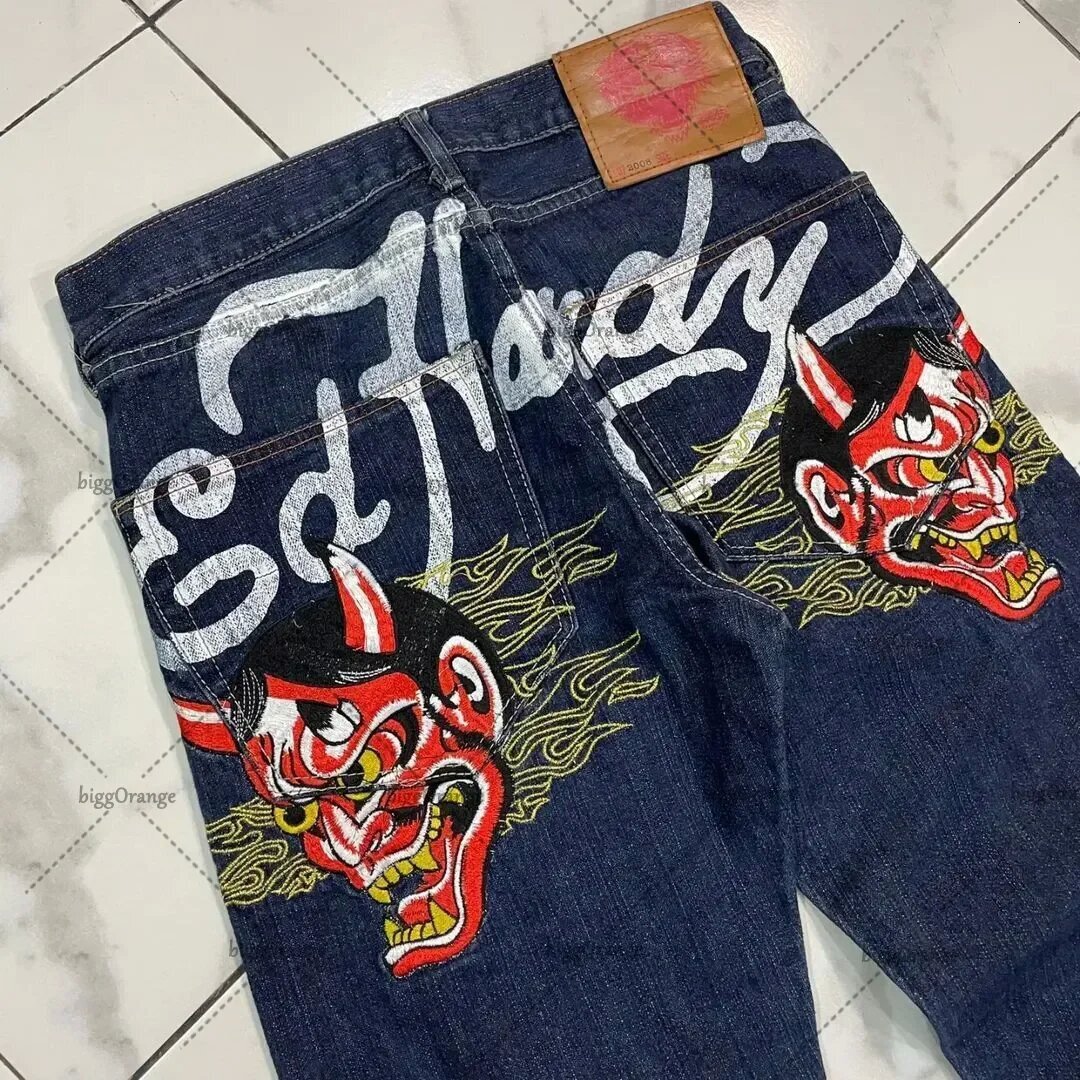 ecommerce european and american style street jeans men y2k printed hiphop straight tube retro loose wide leg jeans baggy jeans