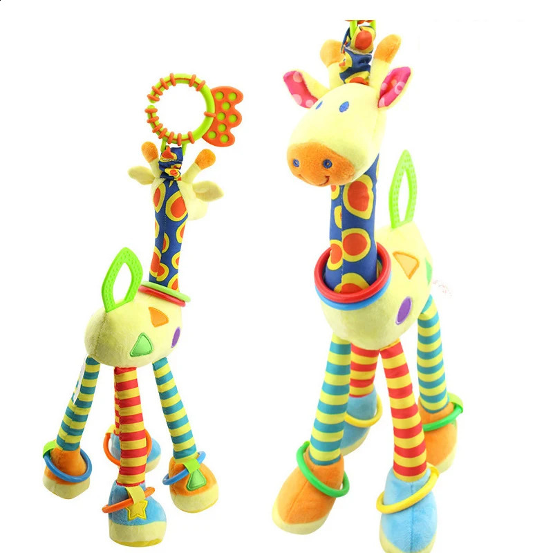 Soft Giraffe Animal Handbells Rattles Plush Infant Toddler Car Bed Hanging Toy Baby Early Education Development Handle Toys 250117