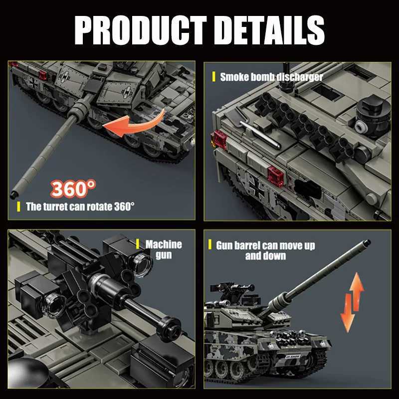 Military WW2 MOC 1009pcs Leopard 2A7 Army Main Battle Tank Soldiers Figures Building Blocks Bricks Set For Children Boys Gifts W250115