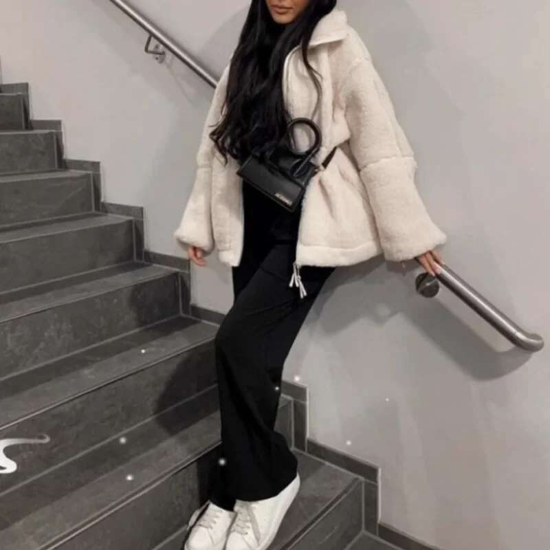 European American Style New Fashion Simple And Versatile Stand-Up Collar Zipper Loose Casual Sherpa Jacket