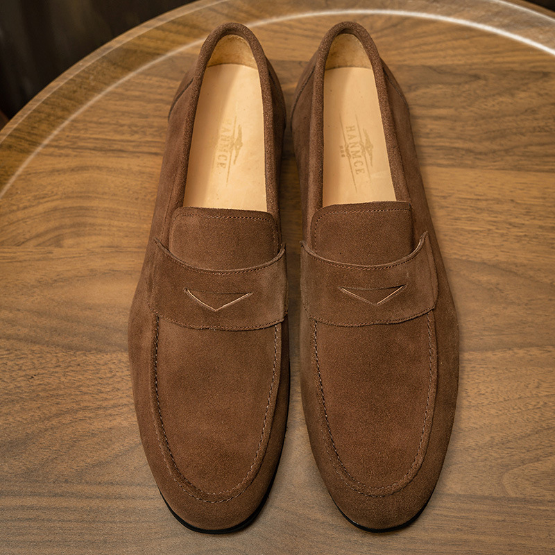 Le Fu shoes men's leather soft soled bean shoes, one foot stepping suede suede frosted business casual leather shoes European station men's 