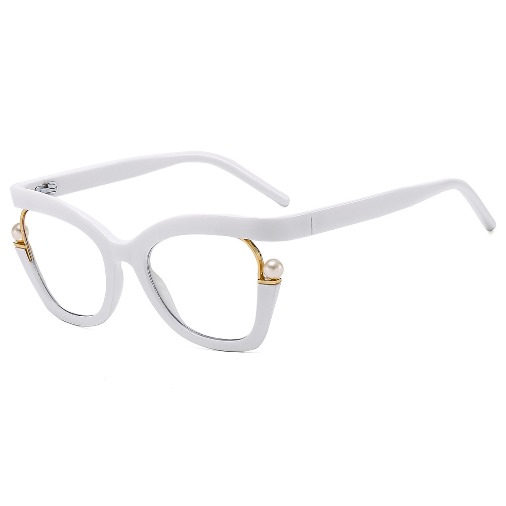 Anti blue light women's flat lens personalized color pearl decoration eyeglass frame elegant eyeglass frame