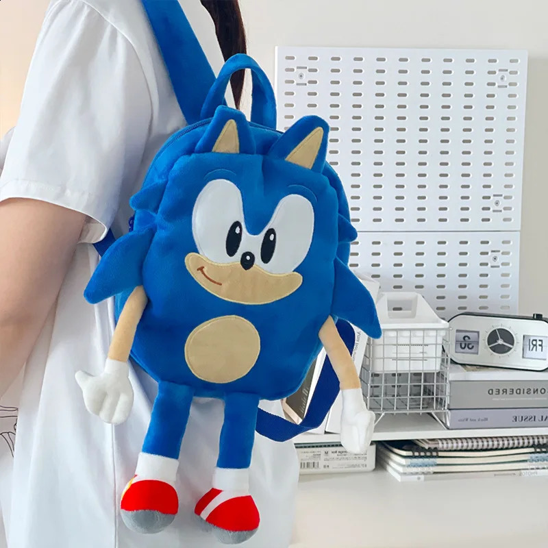 20*24*9cm Super Sonic Backpack Game Anime Plushie Travel Bag Cartoon Soft Plush Kids Schoolbag Toys gift for Children 250118