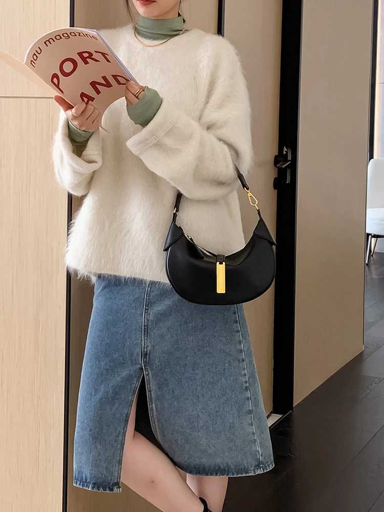 Light Luxury Half Moon Bags for Women Textured Brown Lady Commuter Shoulder Bag 2024 Autumn New Daily Handbags Y250121