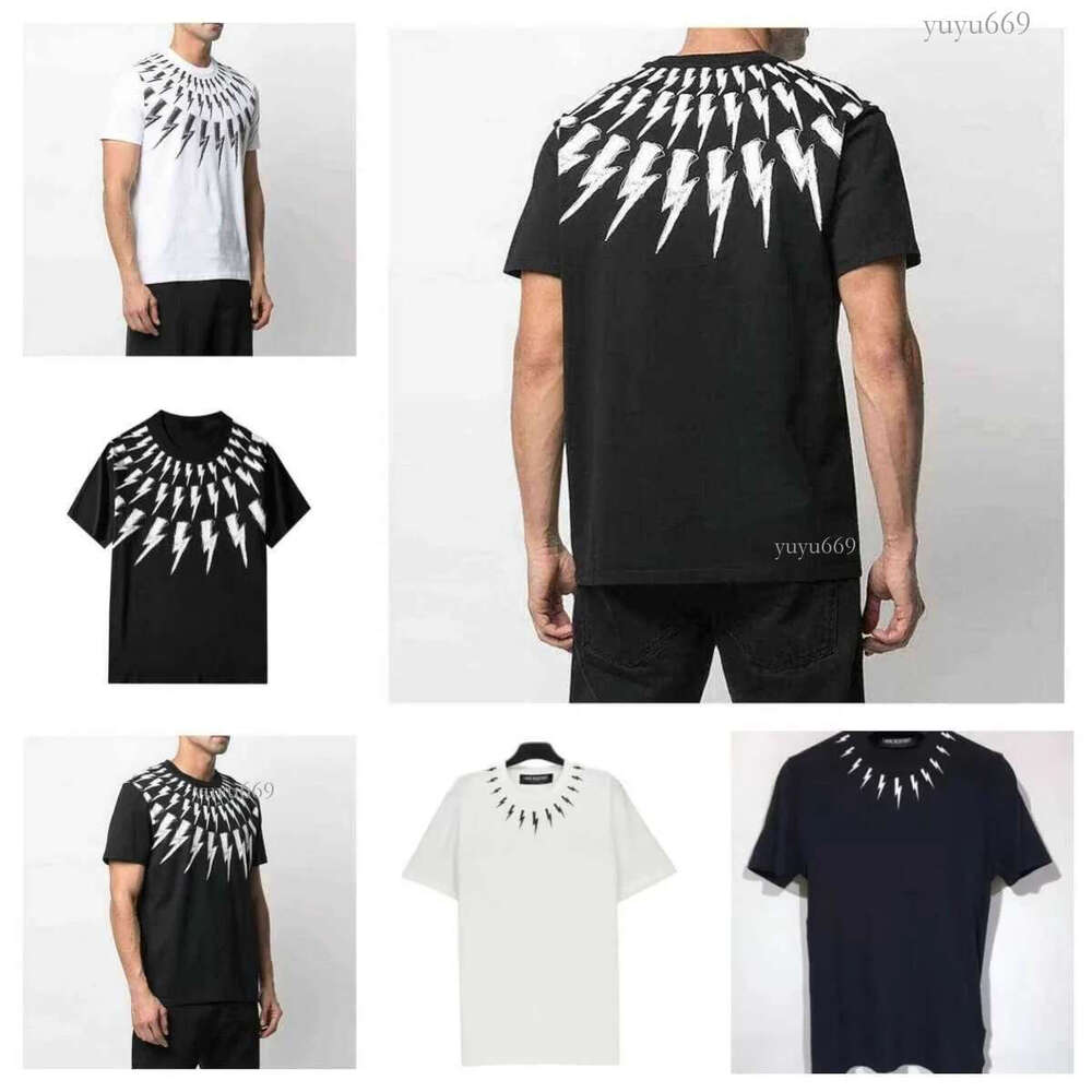 Mens T-Shirts European Street Style Neil Barrett New Lightning Series Short-sleeved Mens T-shirt 100% Cotton Top for Women F4X240817