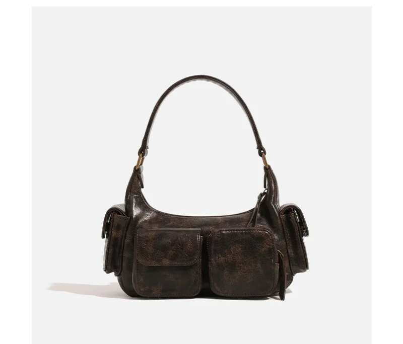 Small Double Pockets Shoulder Bags For Women 2024 New Fashion Trend Designer Underarm Bag Female Handbags And Purses Retro