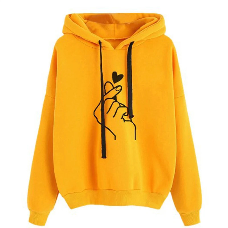 Autumn Fleece Hoodie Solid Color Finger Heart Hooded Korean Fashion Sweatshirts Long Sleeve Top Drawstring Pockets Loose Hoodies 250113