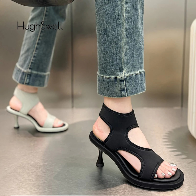 Designer Style Woman Opentoe Lycra Pumps Ladies Summer Slim High Heeled Slipon Stretch Sandals Luxury Handmade Shoes 250117BJ - view 5