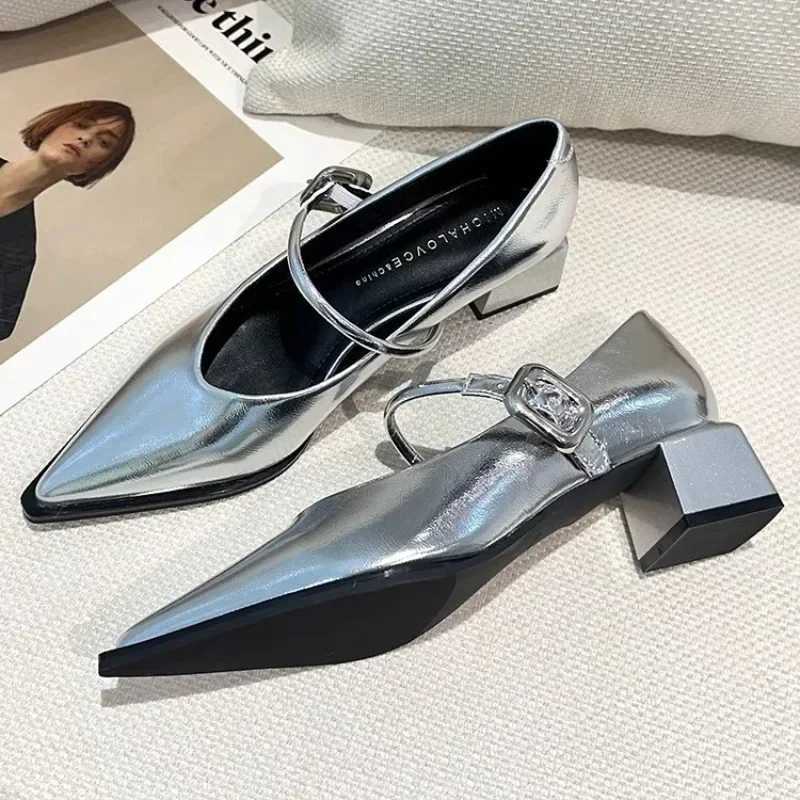 2024 Spring Pointed Toe Versatile New Style Single Square Heel Wens Shoes Medium Professional Dress French High Hot H Z250121