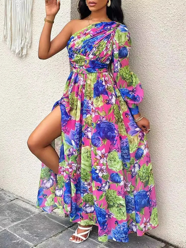 Fashion Sexy Off Shoulder Print Dres Elegnat Office Casual Loose Beach Party Long Dresses Female Spring Summer Robe 250110Z