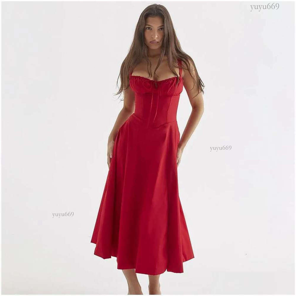 Basic Casual Dresses House Of Cb Dress Corset Split Skirt Bow Tie Chest Frill Details Print Floral Midi Back Lace Up Robe Clothing Wom Dhvn3