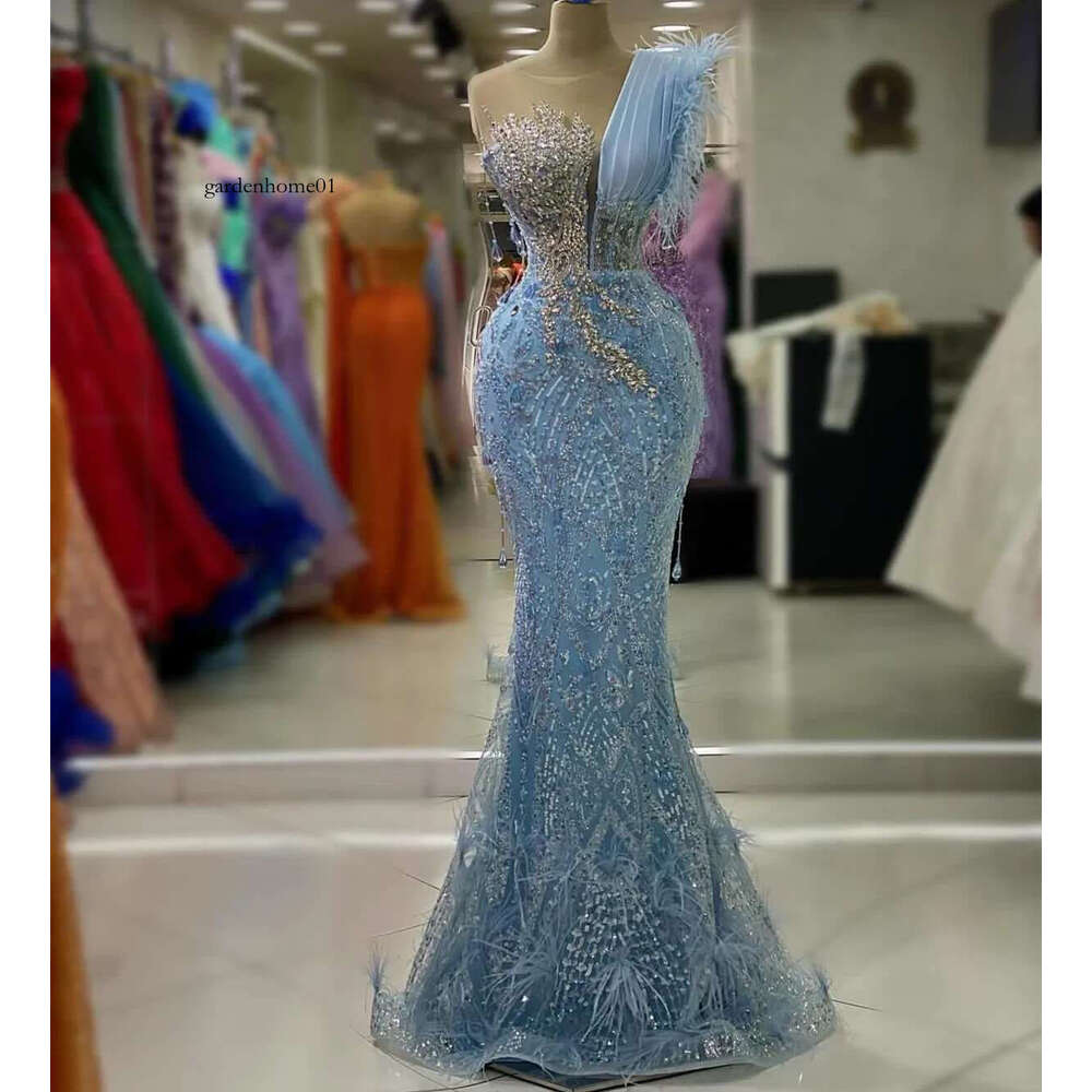 Aso August Ebi Mermaid Prom Dress Beaded Crystals Sexy Evening Formal Party Second Reception Birthday Engagement Gowns Dresses Robe De Soiree Es es