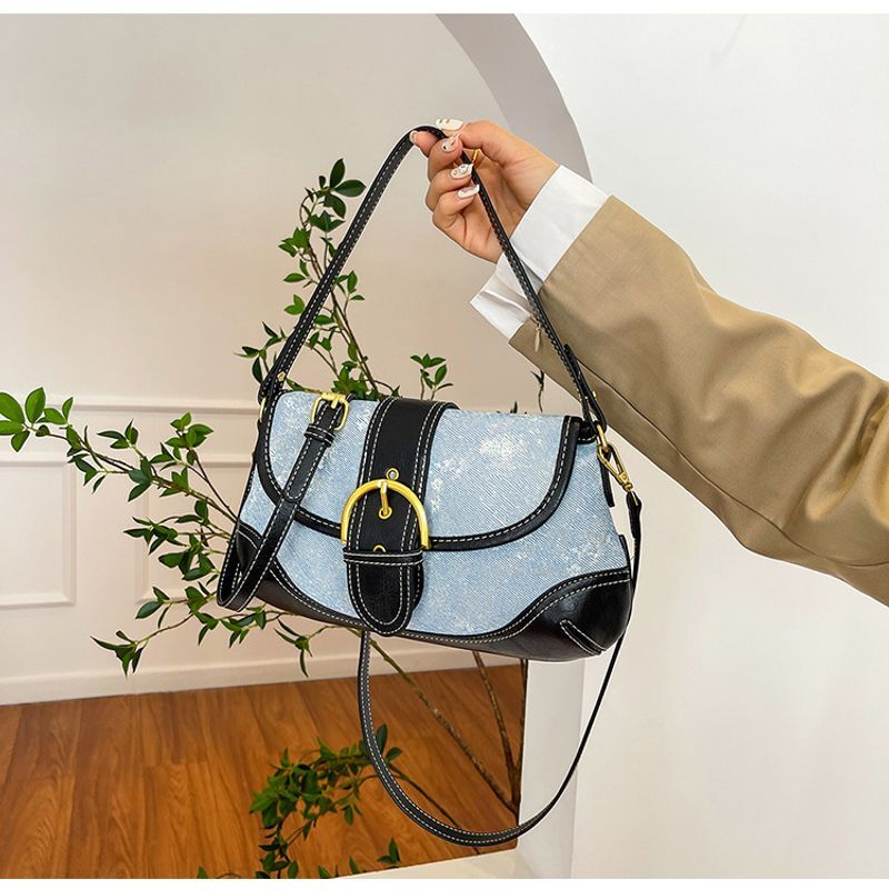 New Simple Retro Ing Denim Underarm Pea Hot Girl One Shoulder Handbag Crossbody Bag Female
