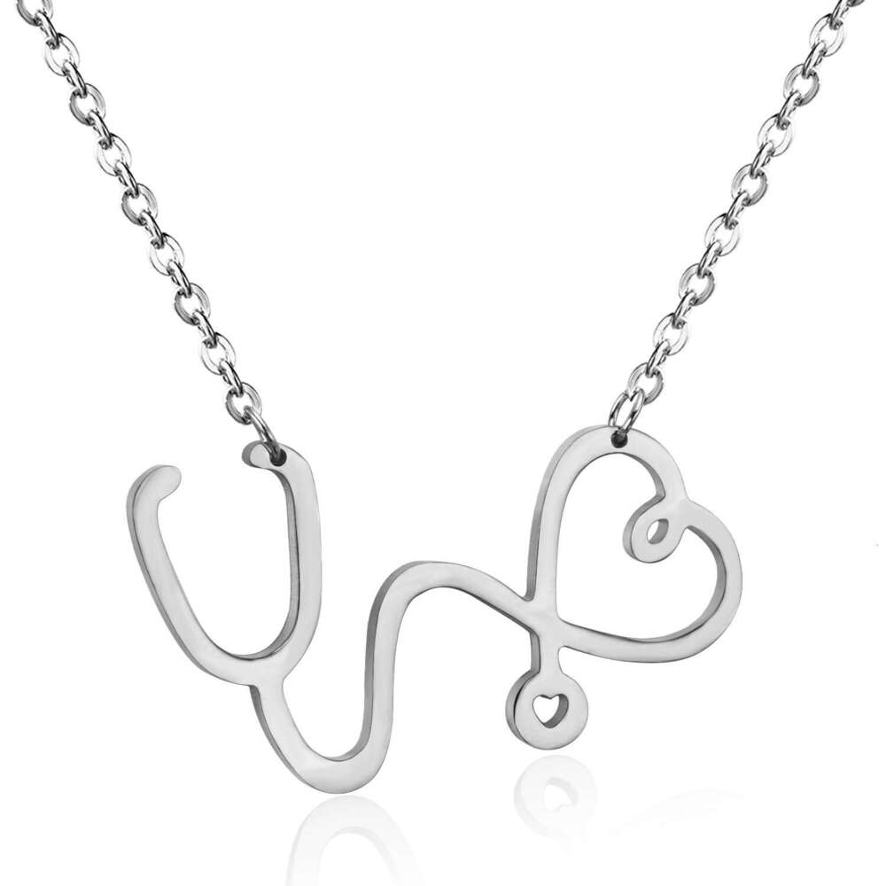 Hot selg medical nurse doctor stethoscope heart-shaped necklace, genuine gold electroplated titanium steel necklace jewelry