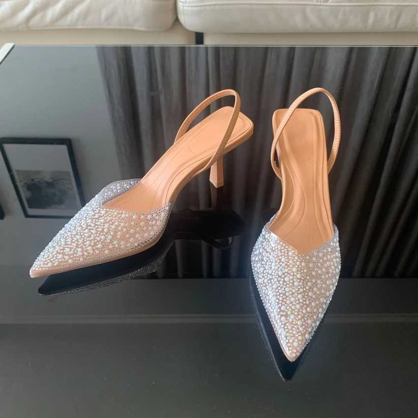 Slingback New Artificial Pearl Decorated Wen Pumps Wedding Sexy High H Sandals Elegant Summer Party Hot Bridal Shoes Wan Z250311