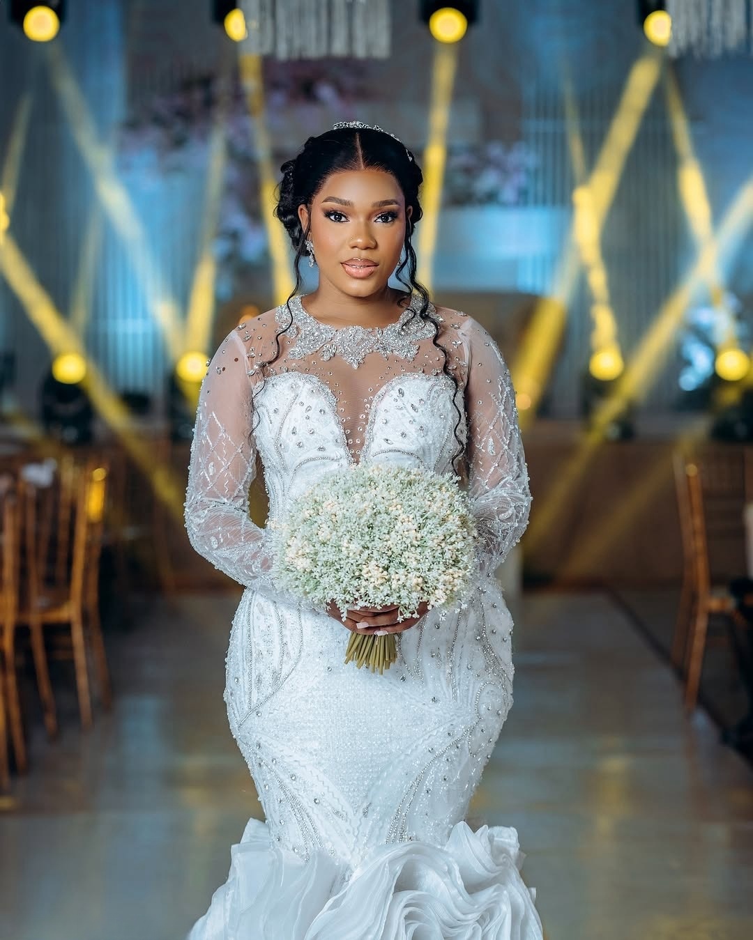2025 Arabic Aso Ebi Plus Size Ivory Wedding Dresses Crystals Beaded Lace Tiers Organza Bridal Gowns Dress For Bride
