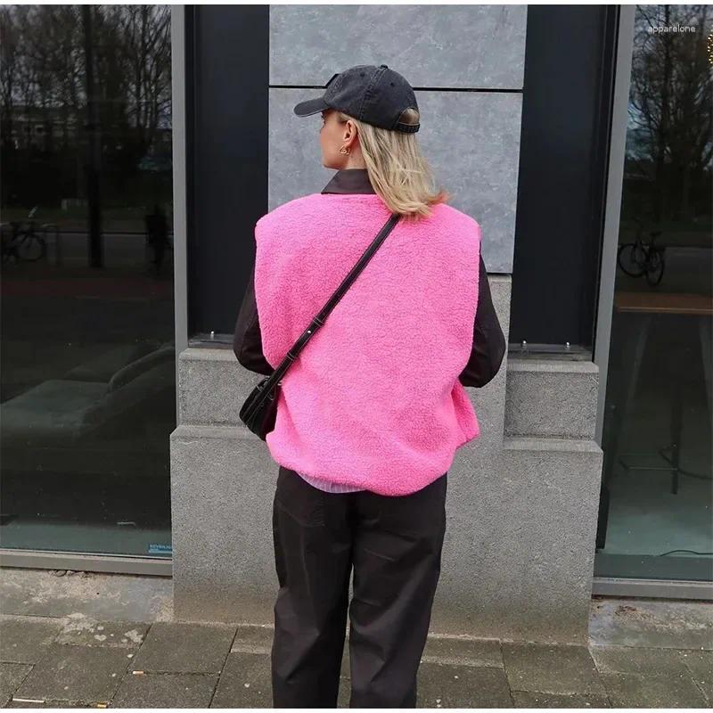 Women's Vests Elegant Single-Breasted Pocket Vest For Women 2025 Autumn European And American Cross-Border Style Woolly Sleeveless Top