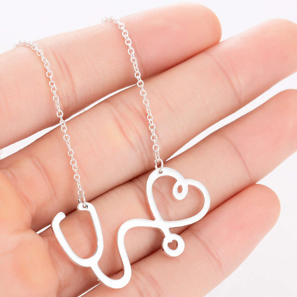 Hot selg medical nurse doctor stethoscope heart-shaped necklace, genuine gold electroplated titanium steel necklace jewelry