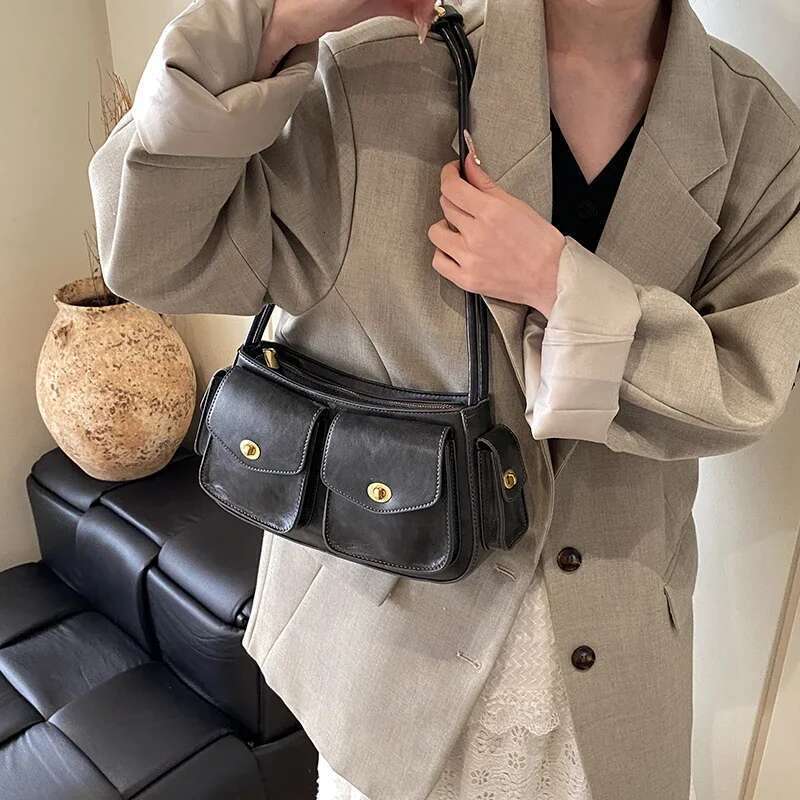 Small PU Leather Double Pockets Crossbody Bags for Women 2025 Y2K Ladies Shoulder Bag Females Handbags and Purses