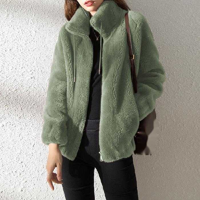 Winter Top with Thick Flannel Double-sided Flannel Jacket Womens Stand Up Collar Warm Hoodie Cardigan Zipper Fur Jacket Women Jackets Coat 241209