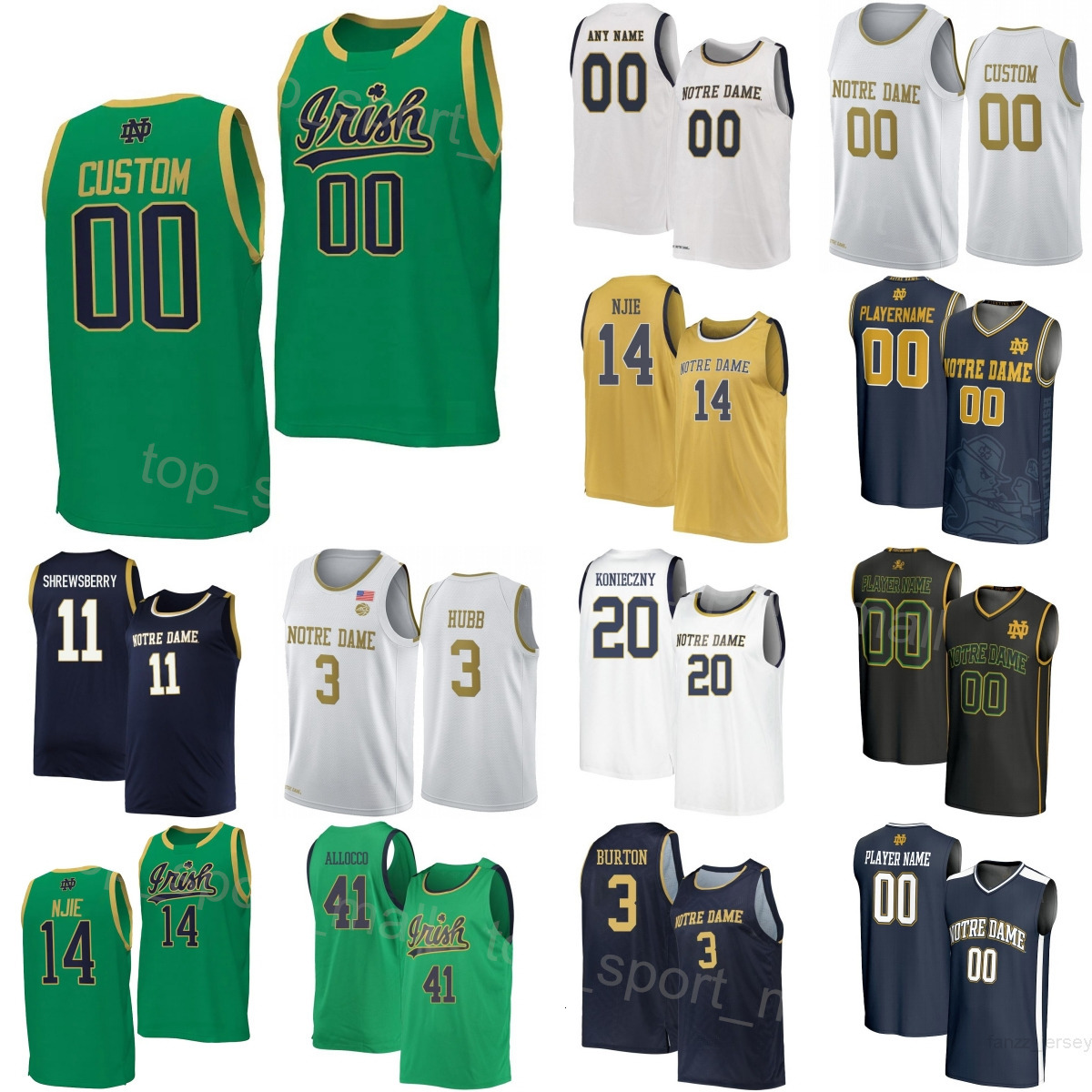 Print College Basketball Notre Dame Fighting Irish Jerseys 3 Markus Burton 7 Tae Davis 11 Braeden Shrewsberry 41 Matt Allocco Kebba Njie Konieczny Mans Youth Woman