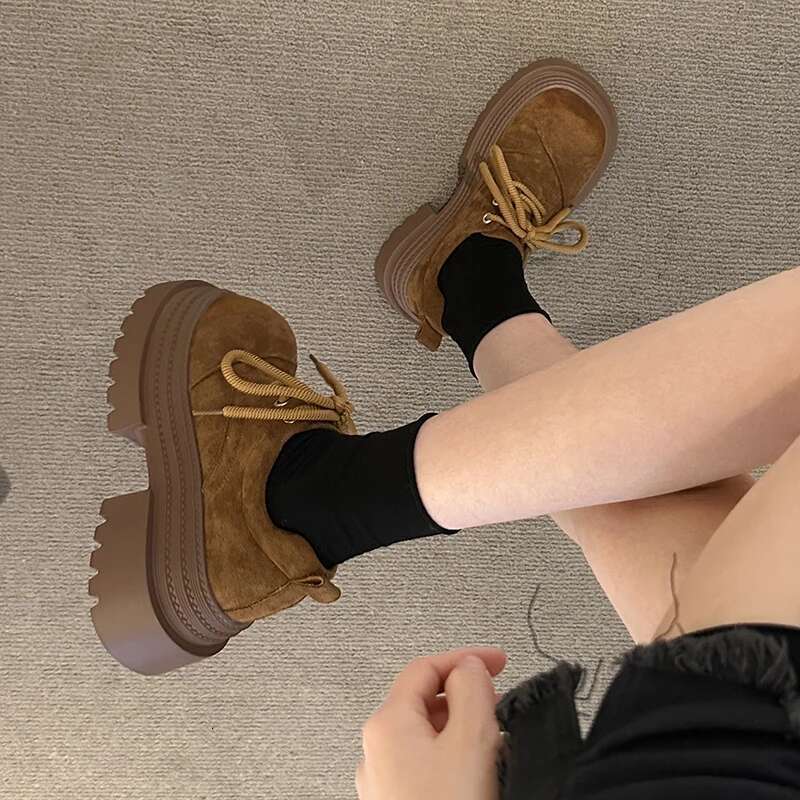 Designer Vintage Wo men Mary Jane Fas hion Lace Up 2025 Spring Autumn Platform Single Shoes