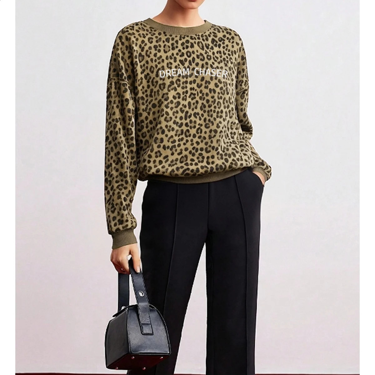 Mia Muse Womens Sweatshirts Autumn Winter Wild Basics Letter Leopard Print Long Sleeve Crew Neck Fashion Sweatshirts 250113