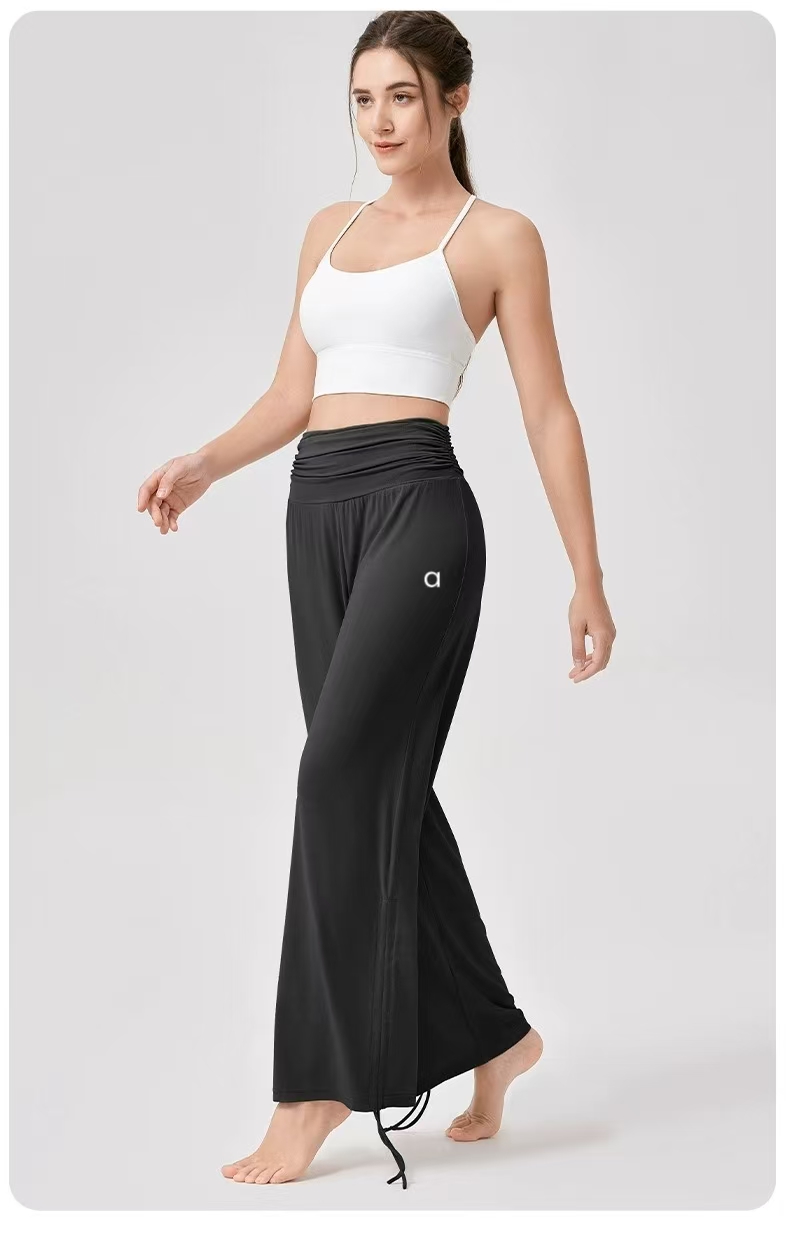 Women Yoga High Waist Loose Wide Leg Pants Soft Breathable Sports Casual Pants Pleated Fitness Dance Pant