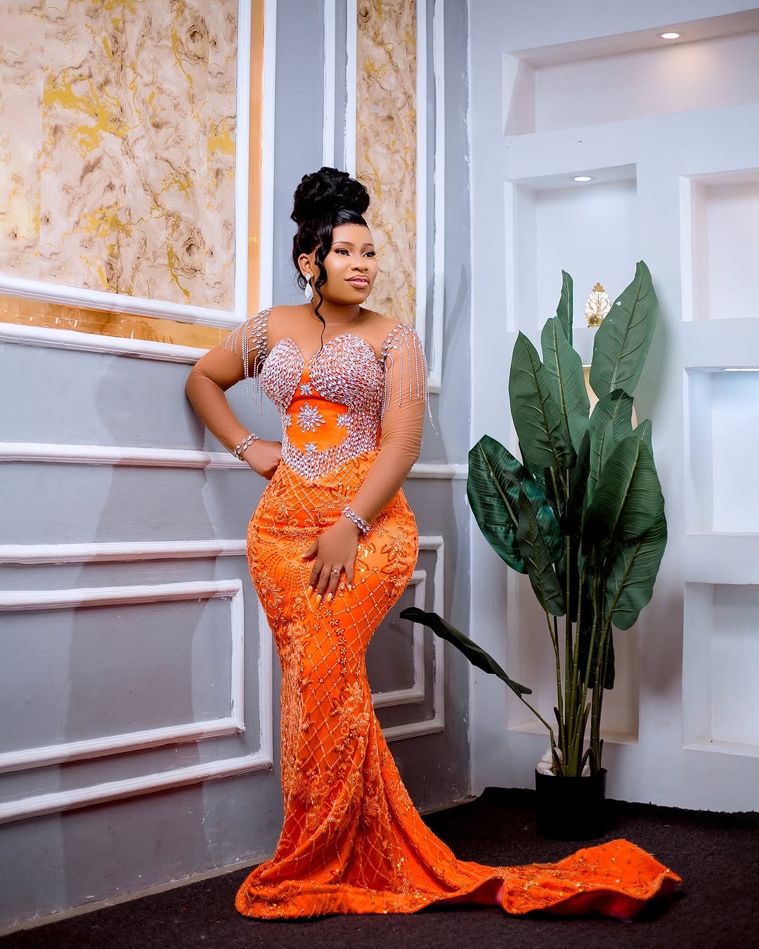 Aso Ebi Orange Mermaid Prom Dresses 2025 Crystals Lace Beaded Evening Formal Party Second Birthday Engagement Gowns Plus Size Dress For Special Ocns