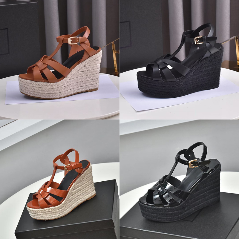Designer Women Espadrille Sandals Wedge High Heels Leather Shoes Wedding Dress Sandal 731