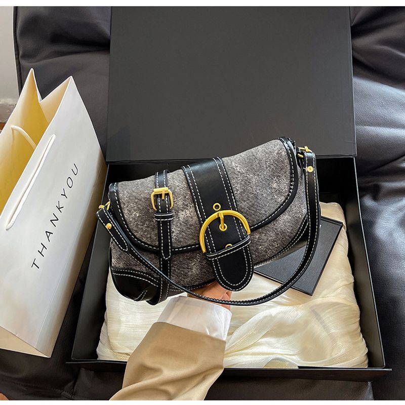 New Simple Retro Ing Denim Underarm Pea Hot Girl One Shoulder Handbag Crossbody Bag Female