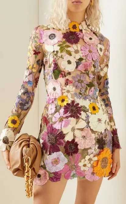 Basic Casual Dresses Sexy Womens Dress 2023 Spring Autumn Swt Style Half Turtleneck 3D Flower Package Hip Sexy Straight Long Slve Mini Dress H25121