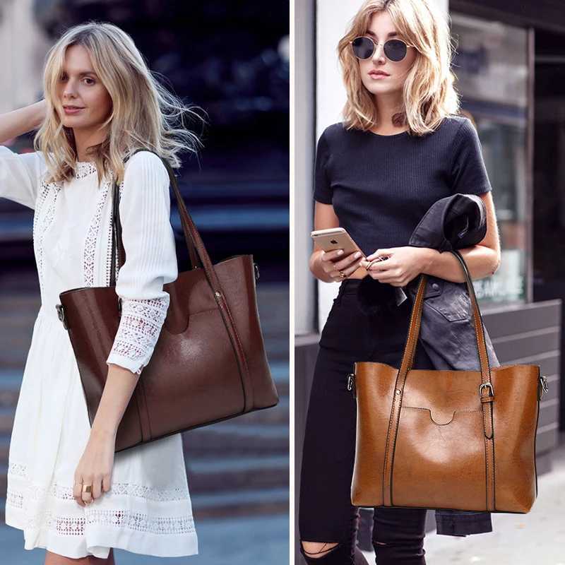 New Arrival Large Capacity Women Shoulder Bag PU Leather Fashion Leisure Female Tote Bags Vintage Style Solid Color Simplicity Handbags Z250118