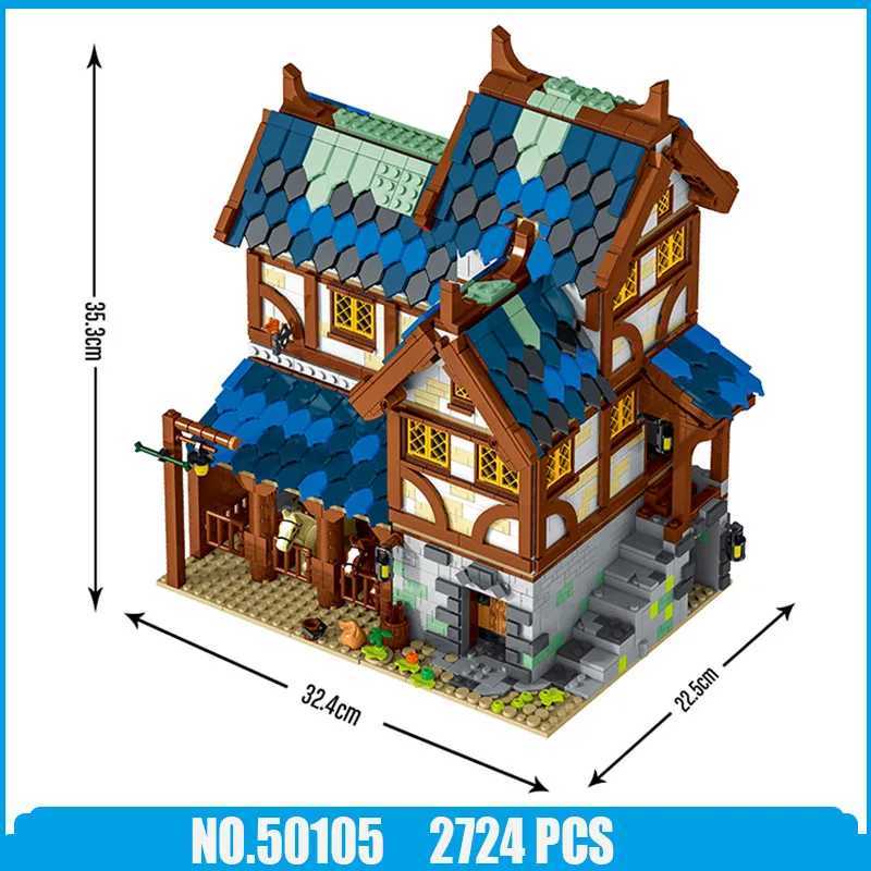 Free shipping Medieval Series Town Stable Model Building Blocks On Horse House Bricks DIY Educational Toys Gifts for Children Friends2724PCS