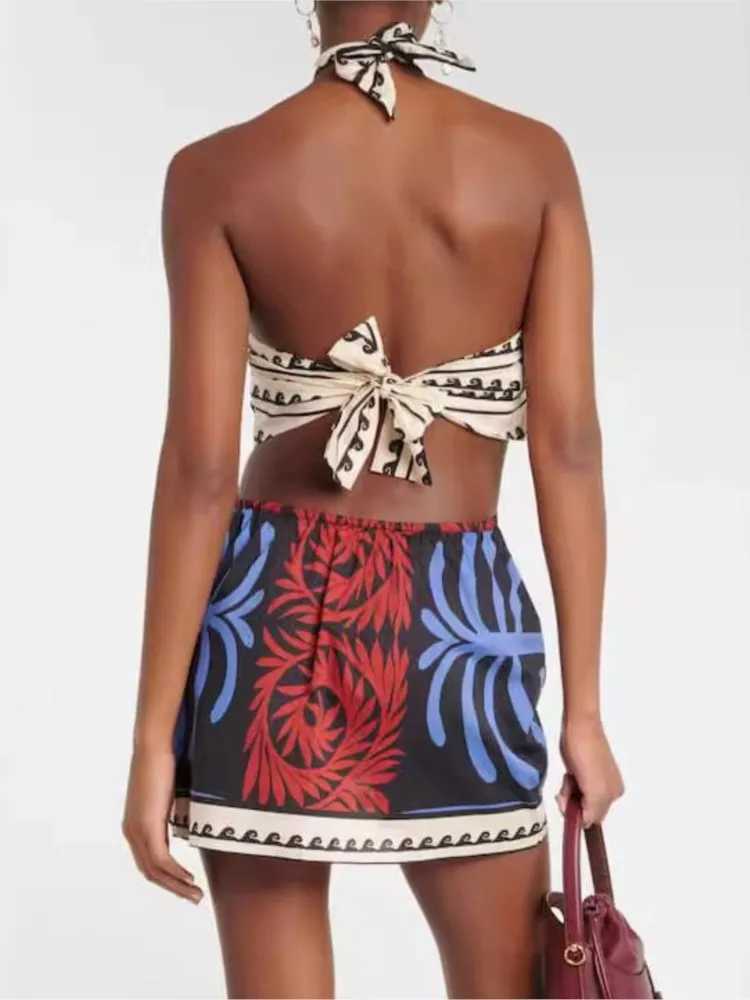 Basic Casual Dresses Bohemian Print Halter Neck Mini Dresses Women Sexy Backless Leace-up Beach Vacation Dress Fashion Beachwear Vestidos Summer New H