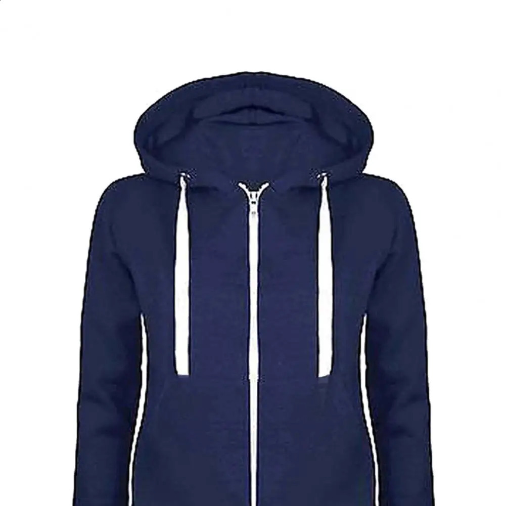 Spring Autumn Casual Fleece Zipped Hoodie Coat Women Fashion Drawstring Sporty Hooded Coats Jackets Ladies Simple Sweatshirt 250113