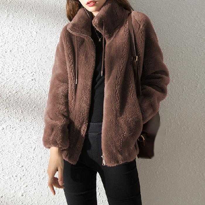 Winter Top with Thick Flannel Double-sided Flannel Jacket Womens Stand Up Collar Warm Hoodie Cardigan Zipper Fur Jacket Women Jackets Coat 241209