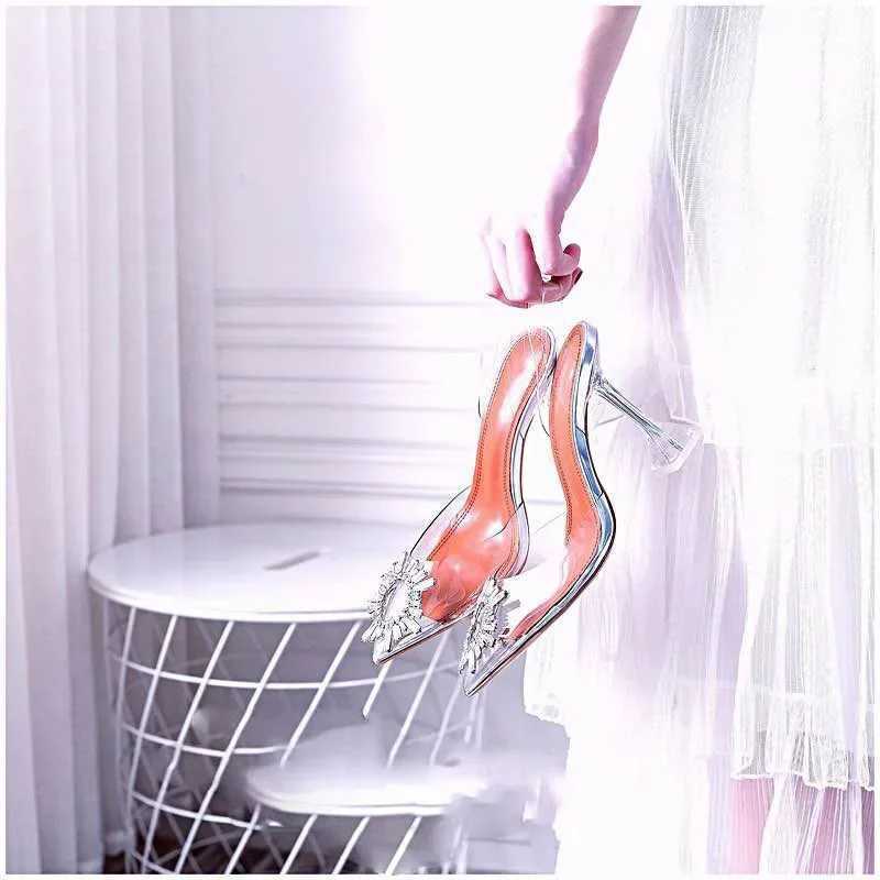 42 Large Sandals New Wen Summer Slim Hot Back Empty Single Shoes Sexy One Word Crystal High H Wens Sandalias Mujer Z250121