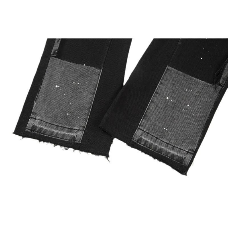 european and american high street washed distressed spliced logging jeans men's retro fashion trend splashed ink printed wide leg pants baggy jea