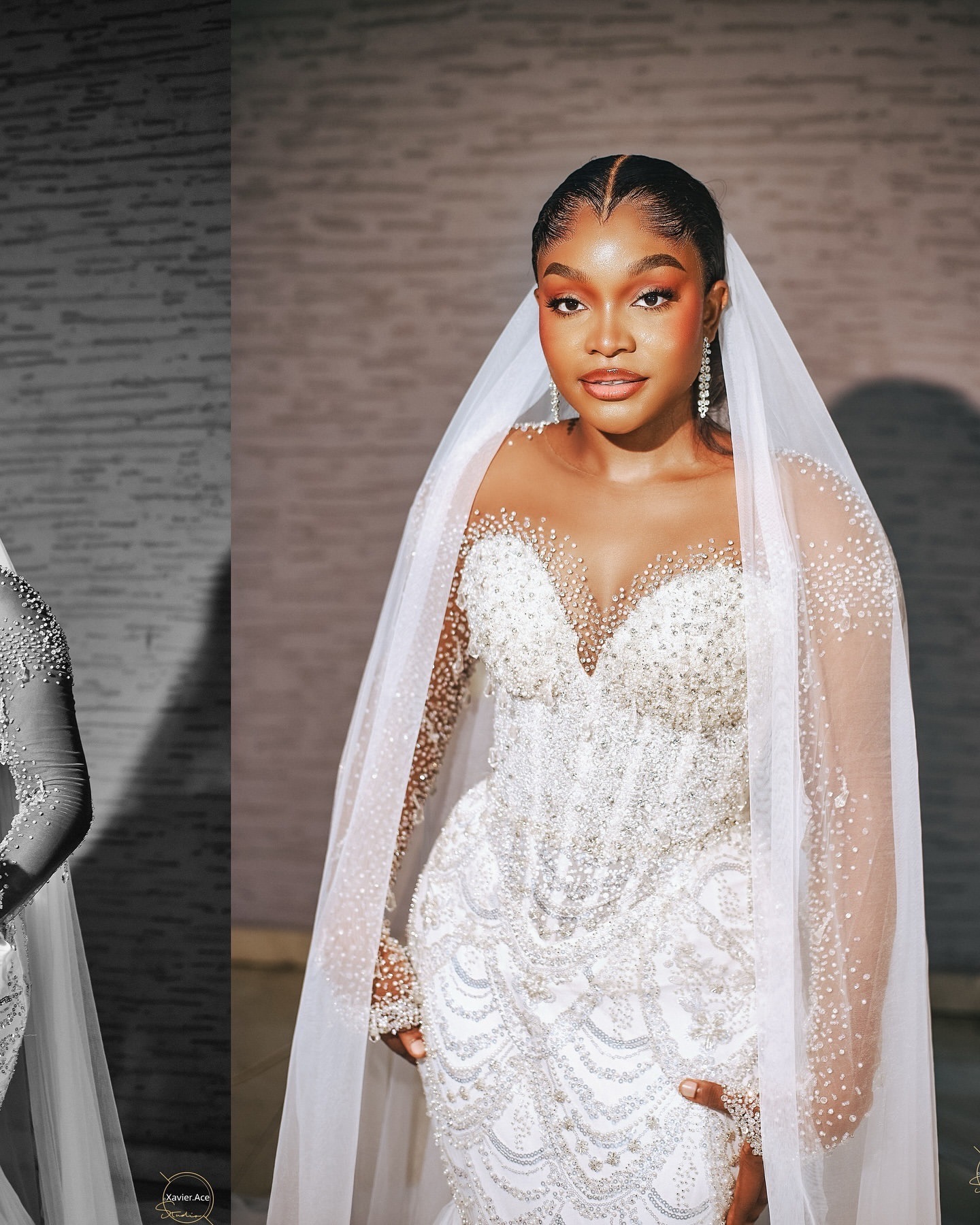 2025 Arabic Aso Ebi Plus Size Ivory Lace Wedding Dresses Crystals Beaded Full Sleeves Sheer Neck Tulle Bridal Gowns Dress For Bride ZJ038