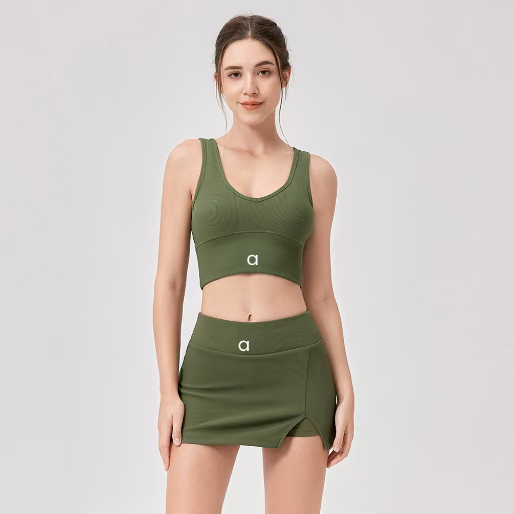 A12118+12429 Womens Yoag Two Piece Set 2 Pieces Vest Tennis Skirts Set High Elastic Sports Quick-Drying Fitness vest Gym Tracksuit