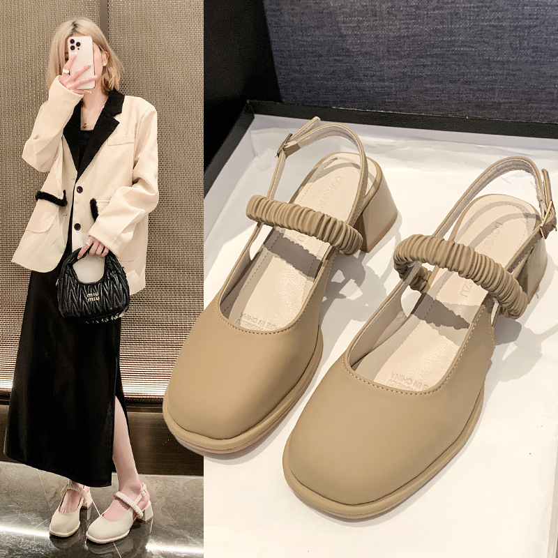 Women Sandals Fashion High Heel New Style Simple Design Versatile Triple Beige Khaki NEW Free shipping