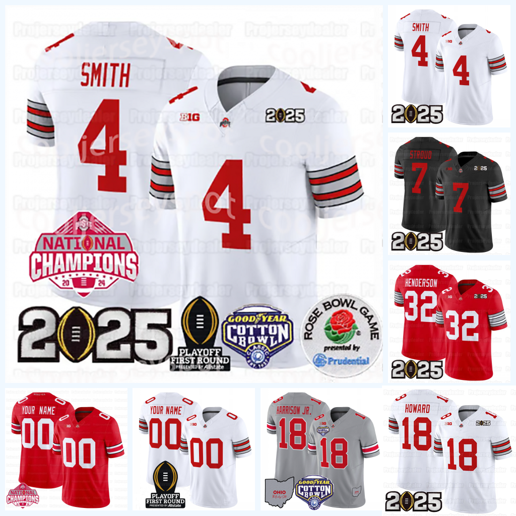 4 Jeremiah Smith Ohio States 2025 College Football Playoff Buckeyes Jersey Will Howard Treveyon Henderson