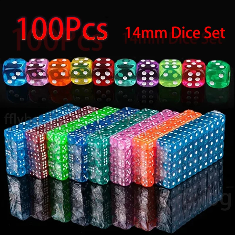 100PCSSet 6 Sided Dice 14mm D6 16 Transparent Optional Color Acrylic Rounded Edges For Table Board Games Party DND 250116