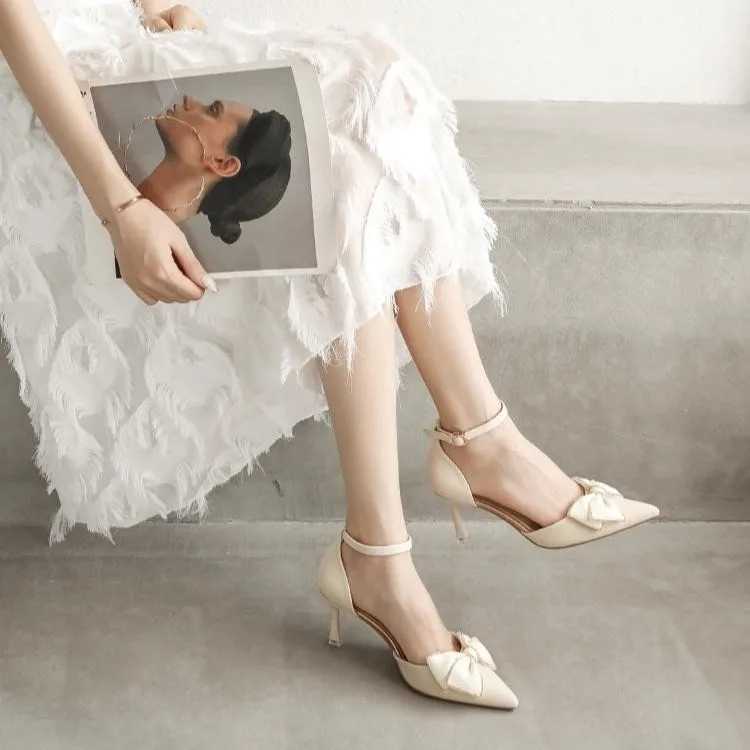 Shoes for Wen 2024 Spring Pointed Toe Wens Pumps Simple and Elegant Dress Shoes White Knot Bridal Wedding Shoes Z250121