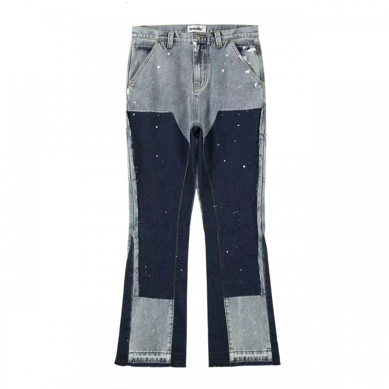 european and american high street washed distressed spliced logging jeans men's retro fashion trend splashed ink printed wide leg pants baggy jea