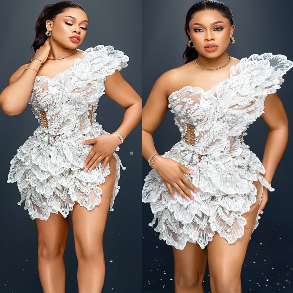 Ivory Illusion Cocktail Dresses Prom Evening Floral Lace Beaded Pearls Mini Short Party Graduation Homecoming Birthday Holiday Club Gowns Dress