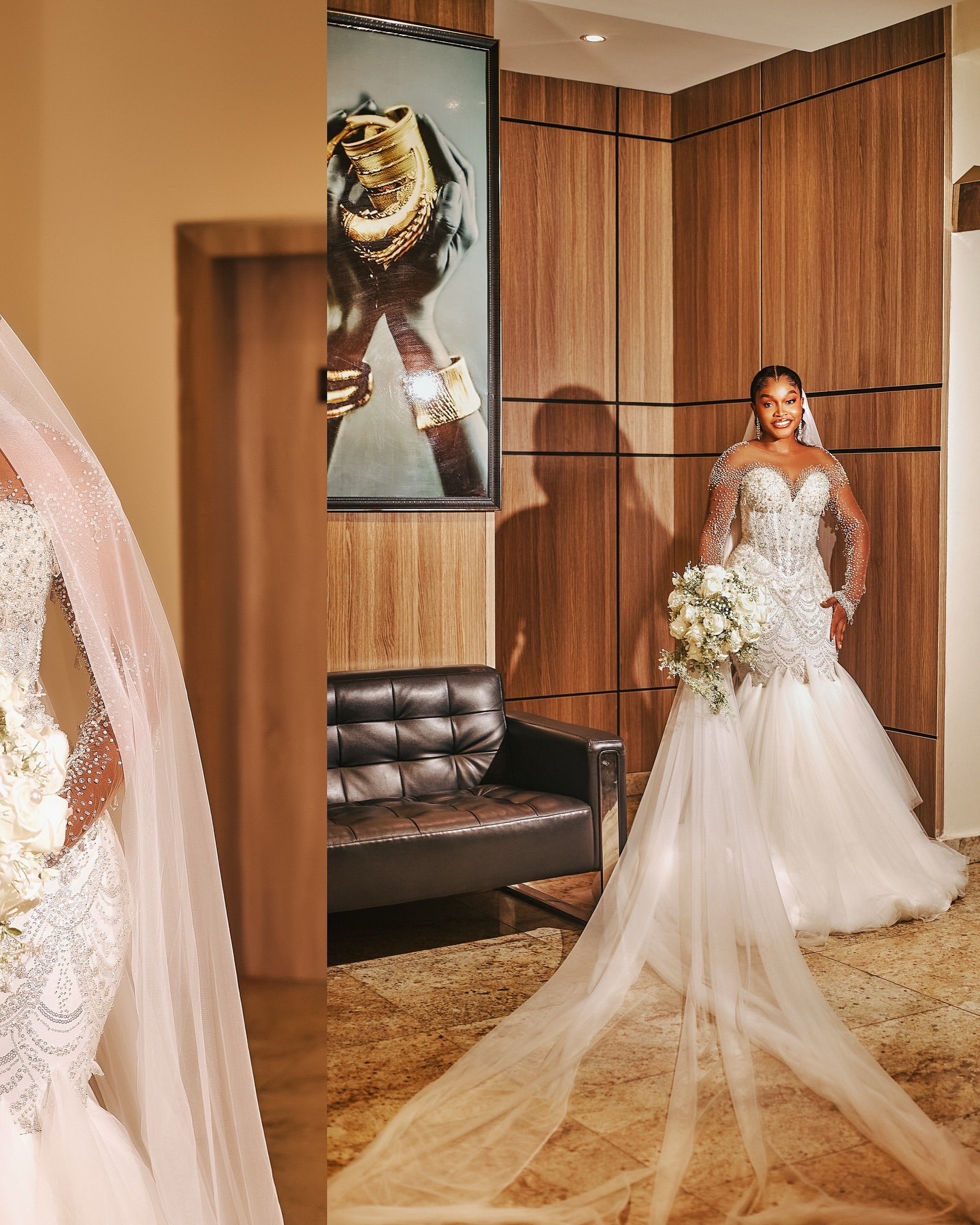 2025 Arabic Aso Ebi Plus Size Ivory Lace Wedding Dresses Crystals Beaded Full Sleeves Sheer Neck Tulle Bridal Gowns Dress For Bride ZJ038